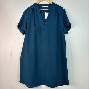 Lush Shift Dress XXL Blue Short Sleeve V-Neck Crepe Women's